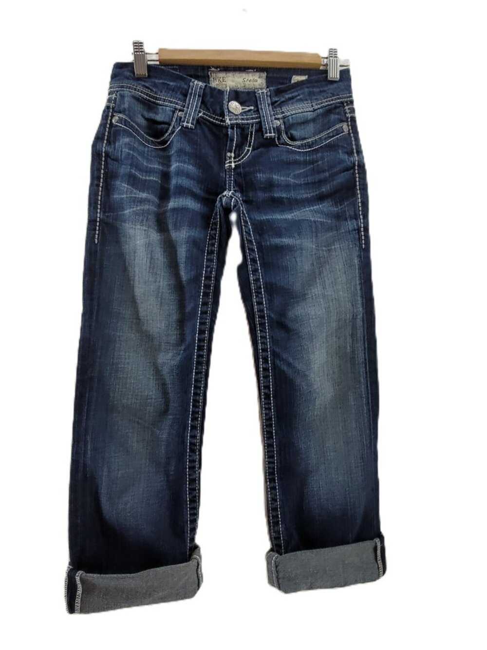 BKE Jeans Womens 25 Blue Low Rise Stella Cropped Straight Dark Wash Thick Stitch